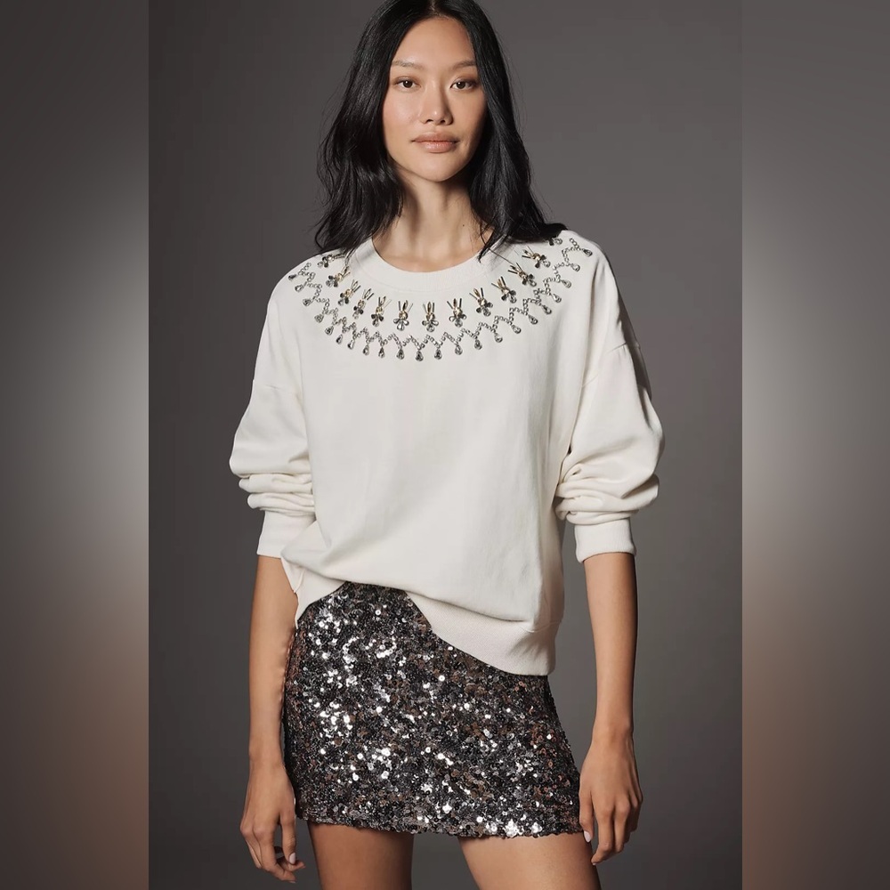 NWT! Anthropologie Maeve Long-Sleeve Embellished Sweatshirt - Size XL 🏓 - Picture 3 of 9